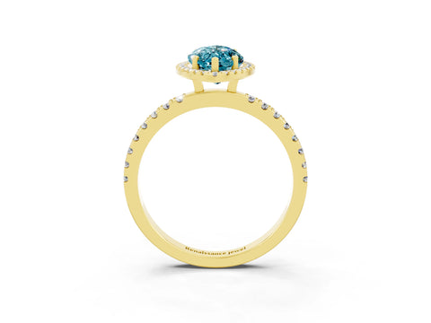 Yellow gold Marquise Cut Halo Diamond Pave Band with Prong Setting_3