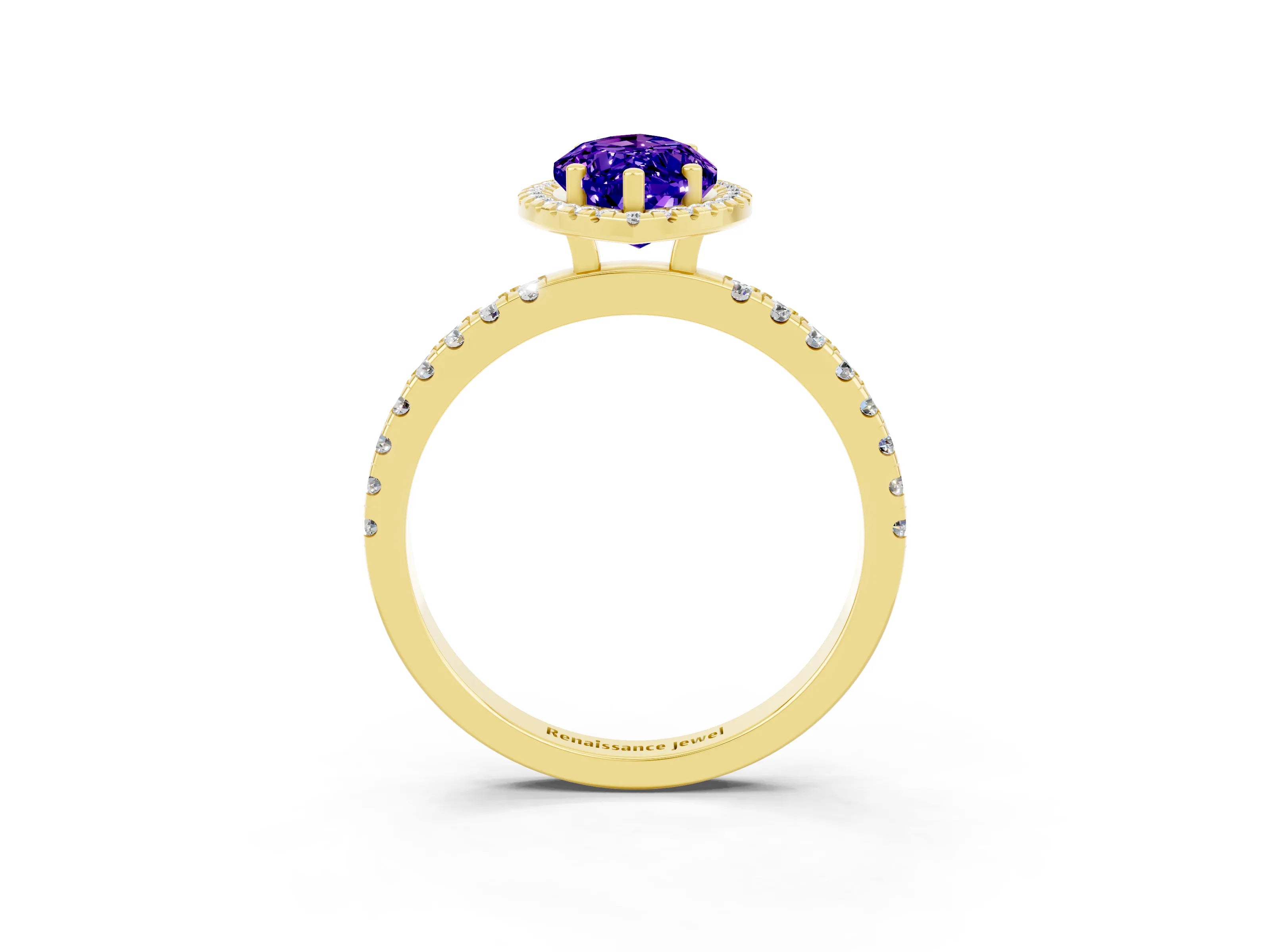 Yellow gold Marquise Cut Halo Diamond Pave Band with Prong Setting_3