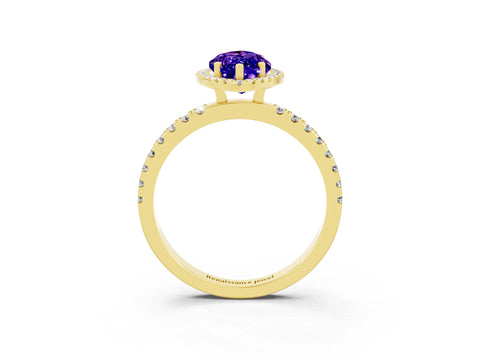 Yellow gold Marquise Cut Halo Diamond Pave Band with Prong Setting_3