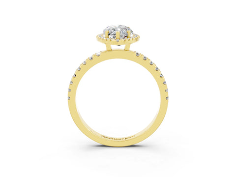 Yellow gold Marquise Cut Halo Diamond Pave Band with Prong Setting_3