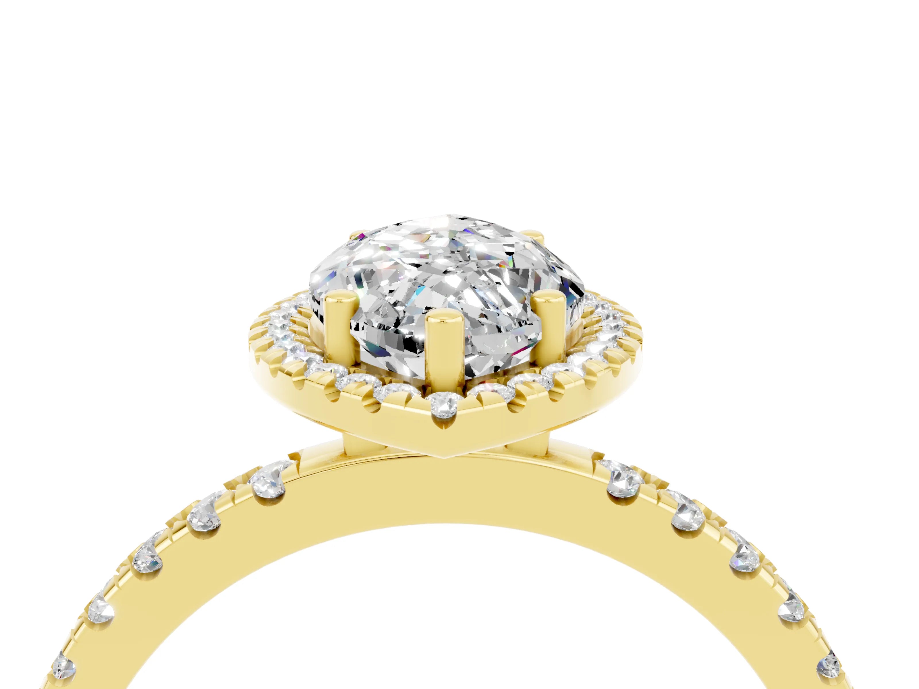 Yellow gold Marquise Cut Halo Diamond Pave Band with Prong Setting_4