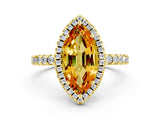 Yellow gold Marquise Cut Halo Diamond Pave Band with Prong Setting