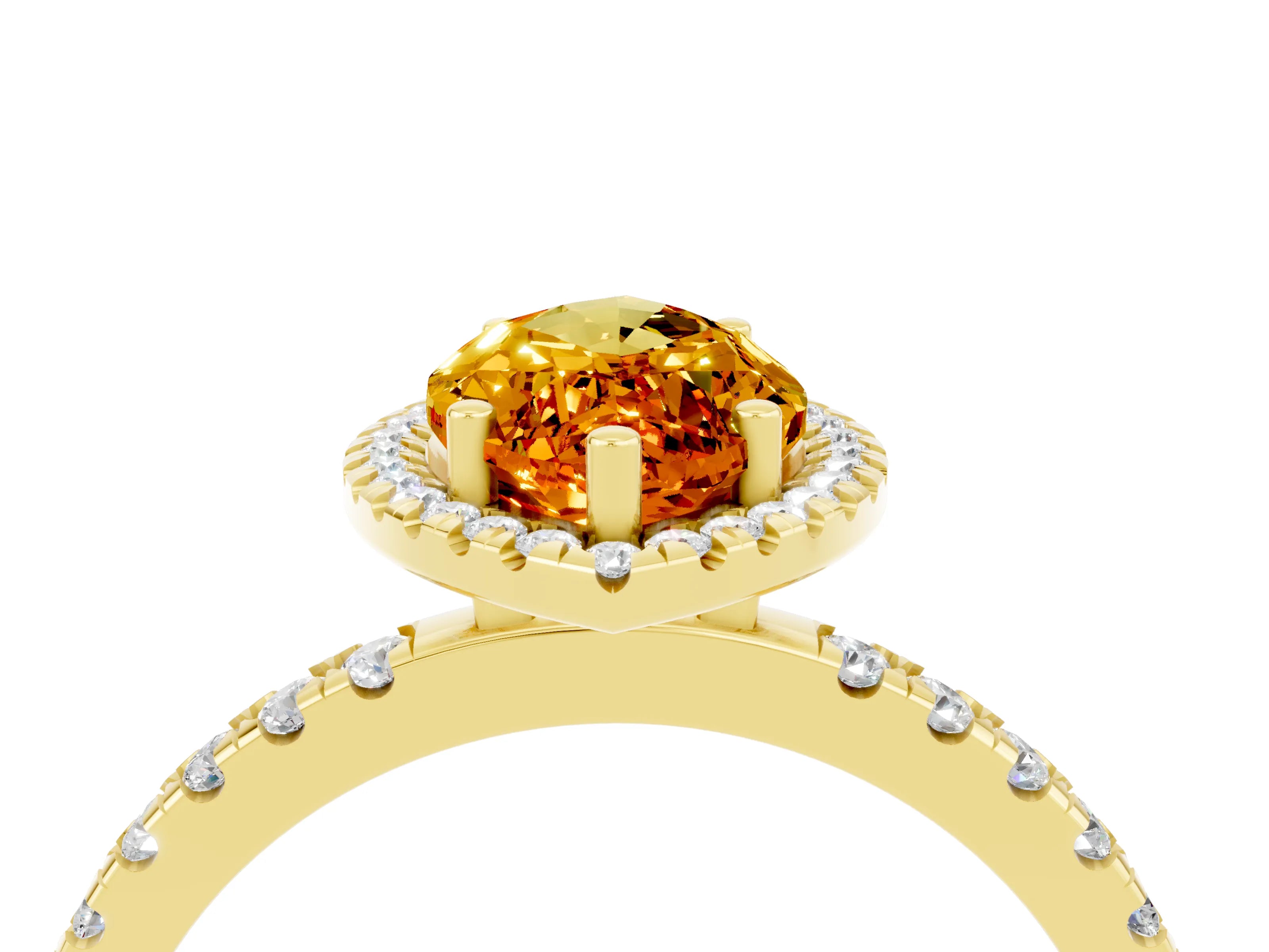 Yellow gold Marquise Cut Halo Diamond Pave Band with Prong Setting_4