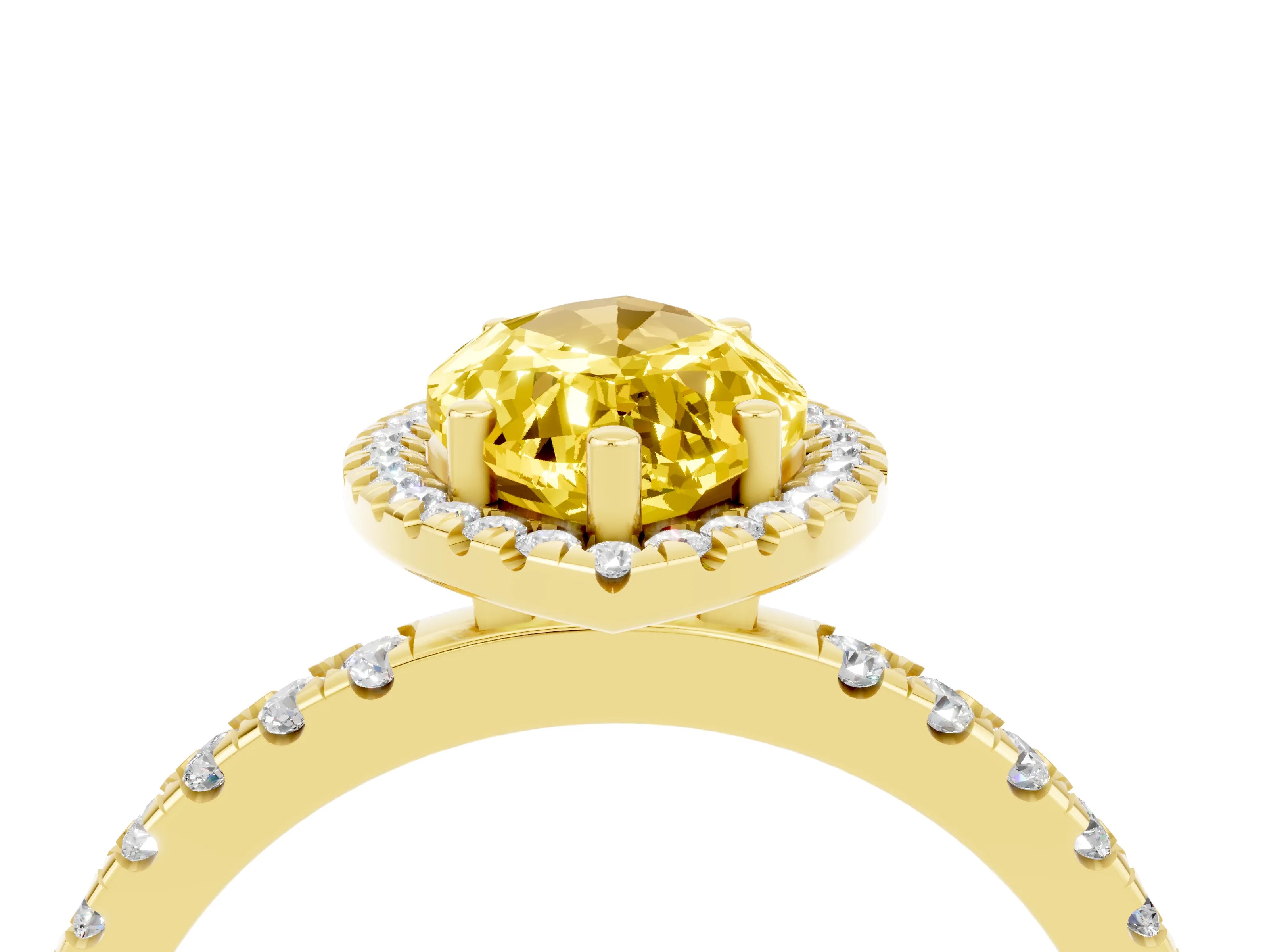 Yellow gold Marquise Cut Halo Diamond Pave Band with Prong Setting_4