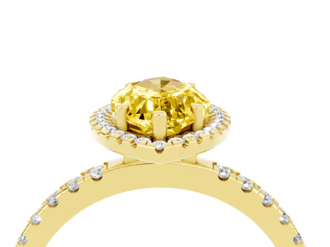 Yellow gold Marquise Cut Halo Diamond Pave Band with Prong Setting_4