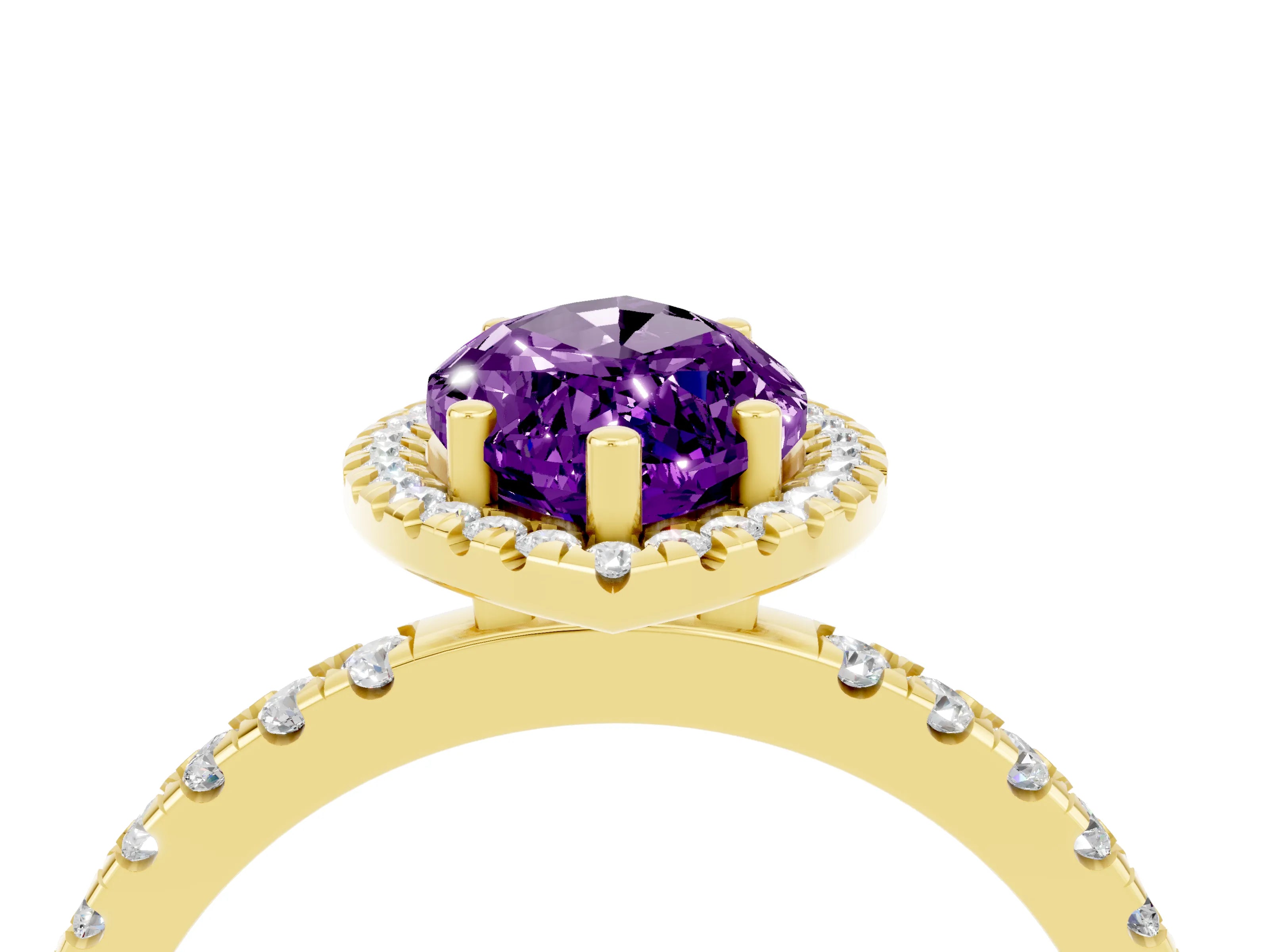 Yellow gold Marquise Cut Halo Diamond Pave Band with Prong Setting_4