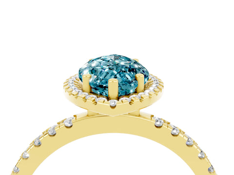 Yellow gold Marquise Cut Halo Diamond Pave Band with Prong Setting_4