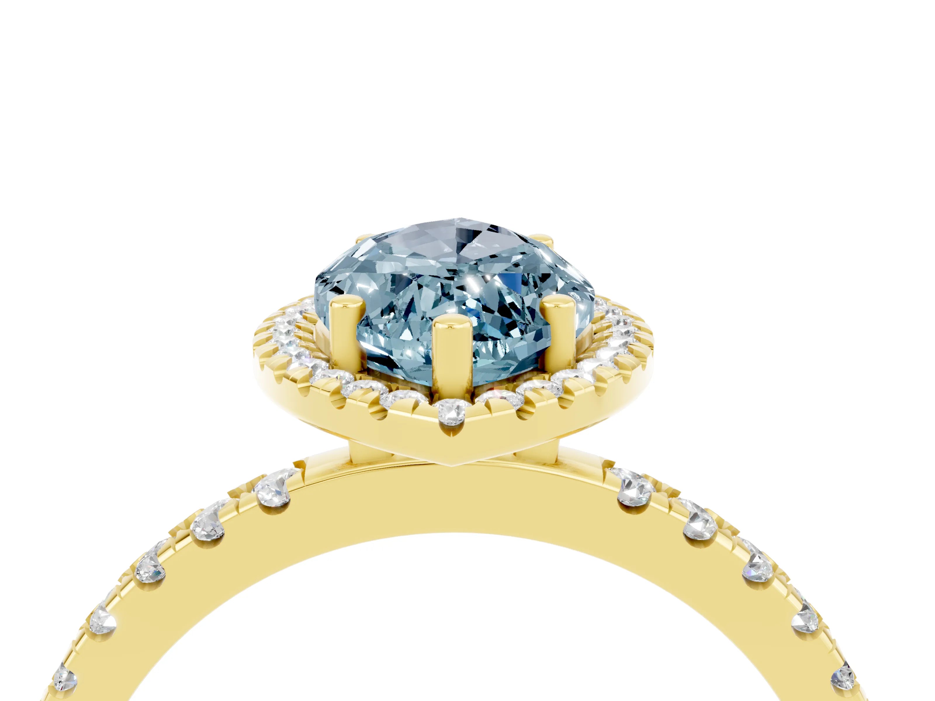 Yellow gold Marquise Cut Halo Diamond Pave Band with Prong Setting_4