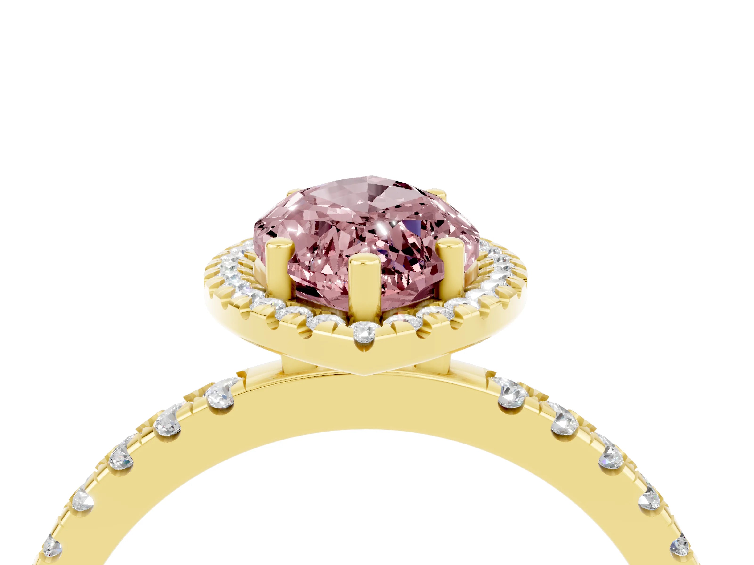 Yellow gold Marquise Cut Halo Diamond Pave Band with Prong Setting_4