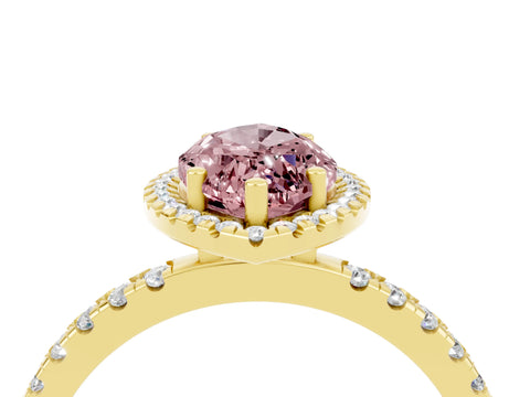 Yellow gold Marquise Cut Halo Diamond Pave Band with Prong Setting_4
