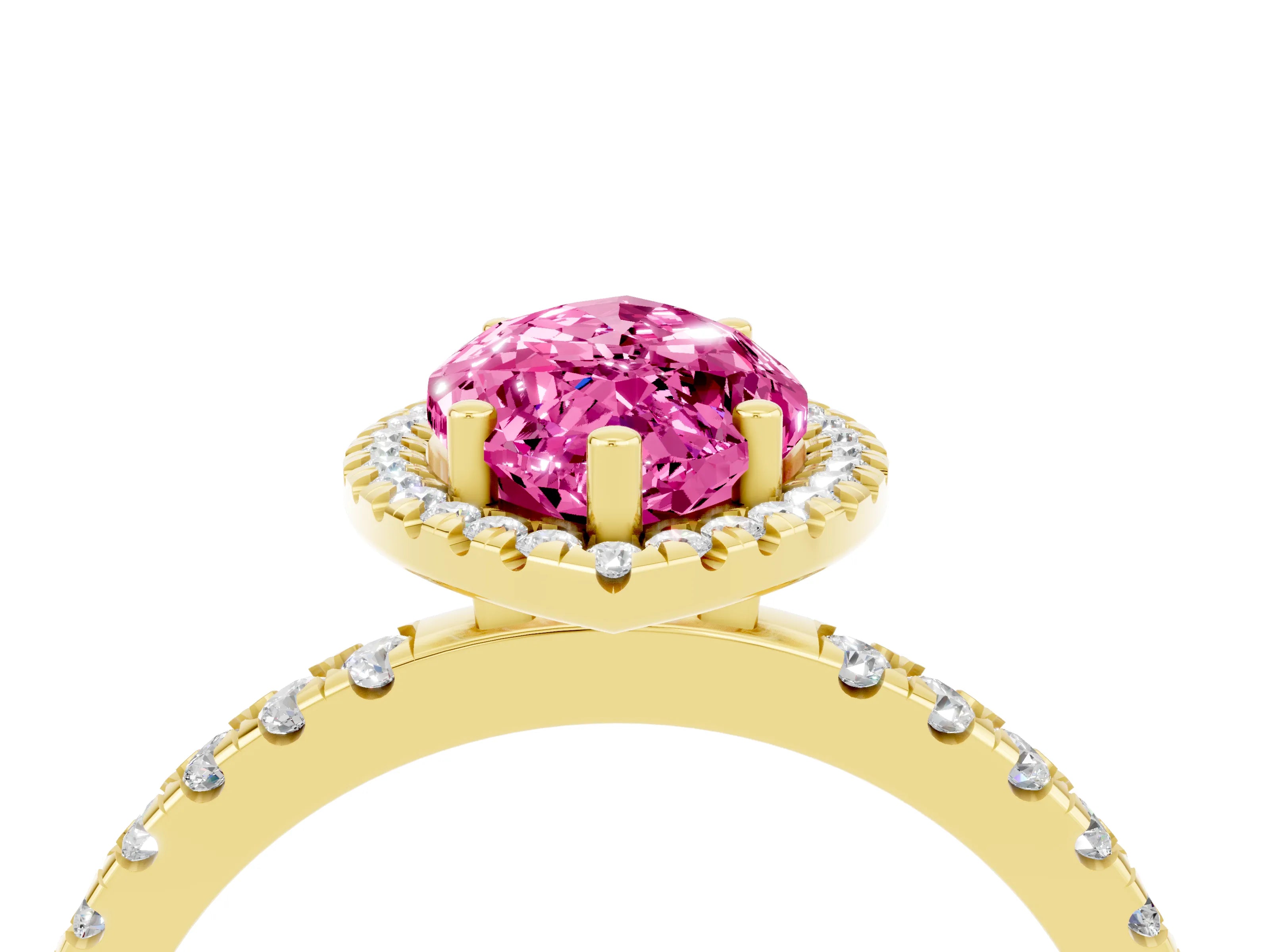 Yellow gold Marquise Cut Halo Diamond Pave Band with Prong Setting_4