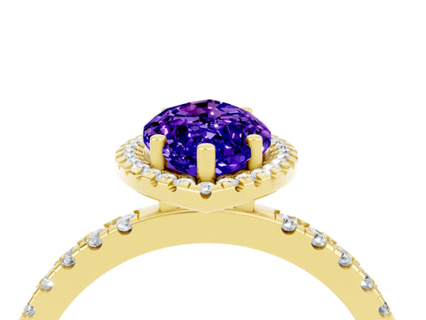 Yellow gold Marquise Cut Halo Diamond Pave Band with Prong Setting_4