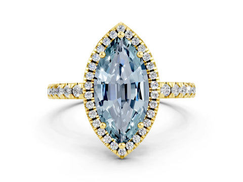 Yellow gold Marquise Cut Halo Diamond Pave Band with Prong Setting