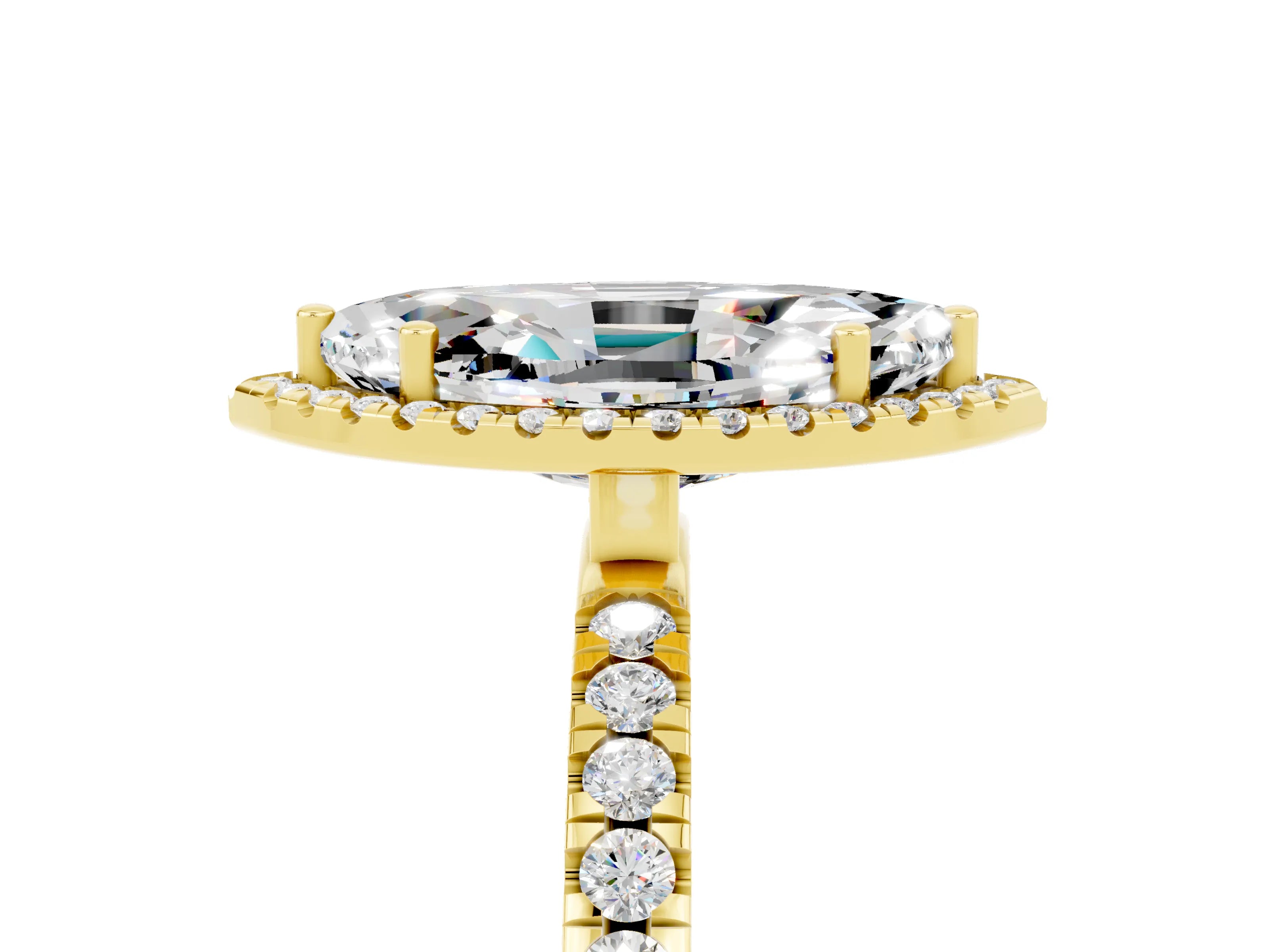Yellow gold Marquise Cut Halo Diamond Pave Band with Prong Setting_5