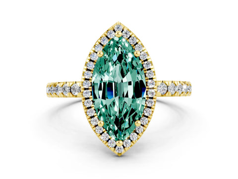 Yellow gold Marquise Cut Halo Diamond Pave Band with Prong Setting