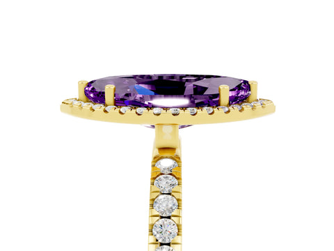 Yellow gold Marquise Cut Halo Diamond Pave Band with Prong Setting_5