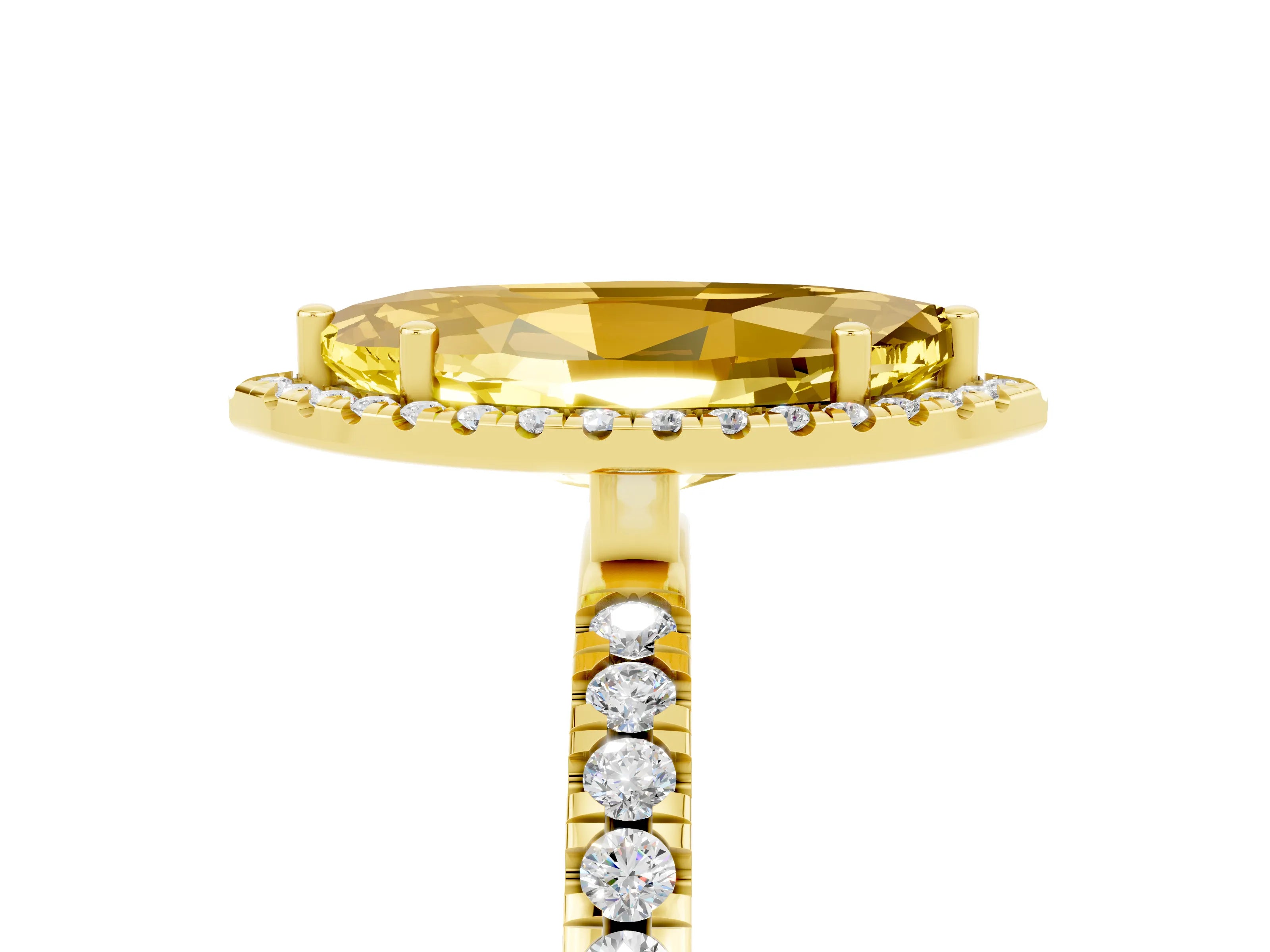 Yellow gold Marquise Cut Halo Diamond Pave Band with Prong Setting_5