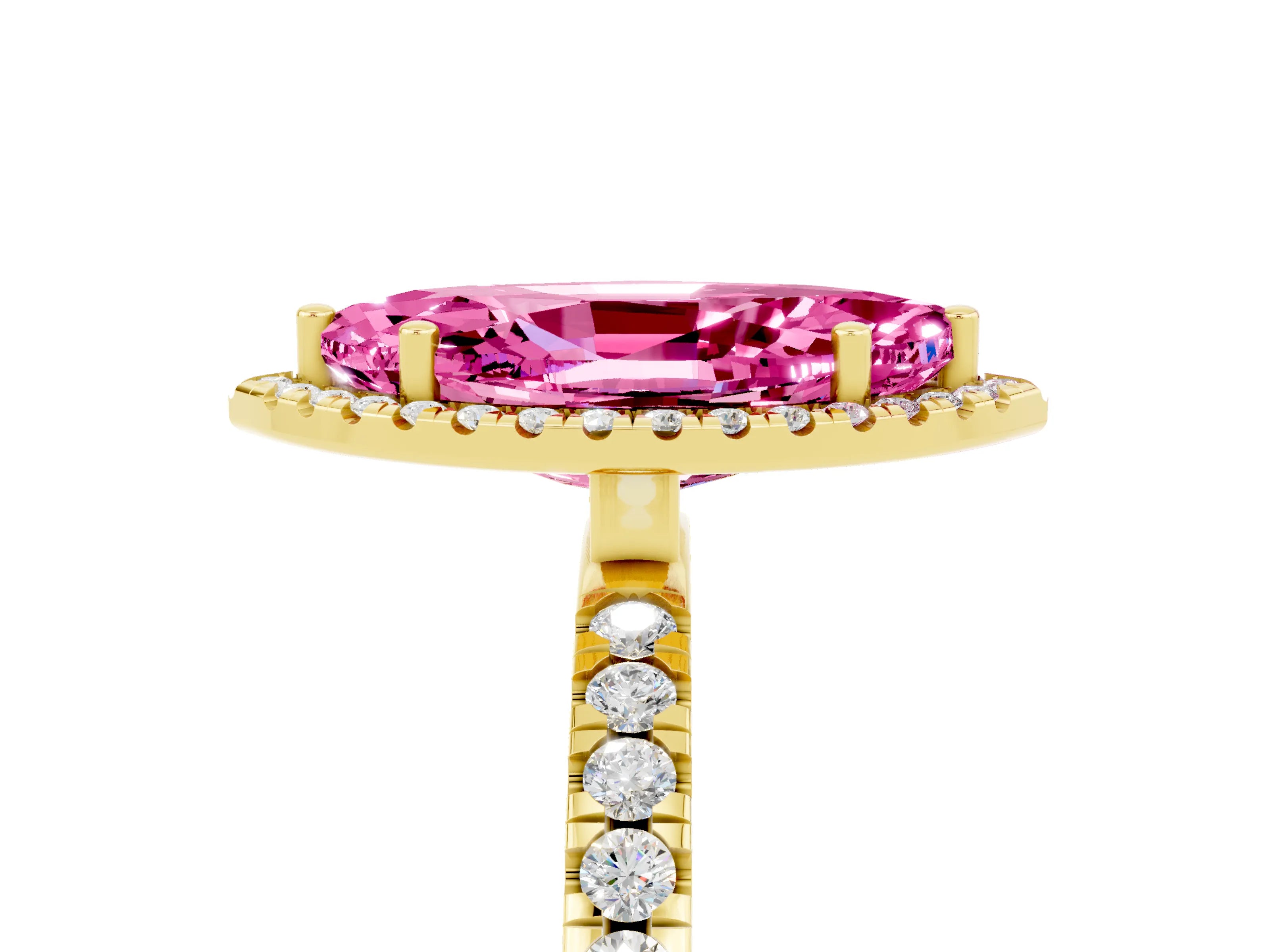 Yellow gold Marquise Cut Halo Diamond Pave Band with Prong Setting_5