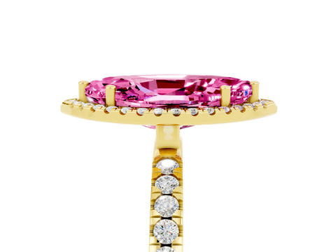Yellow gold Marquise Cut Halo Diamond Pave Band with Prong Setting_5
