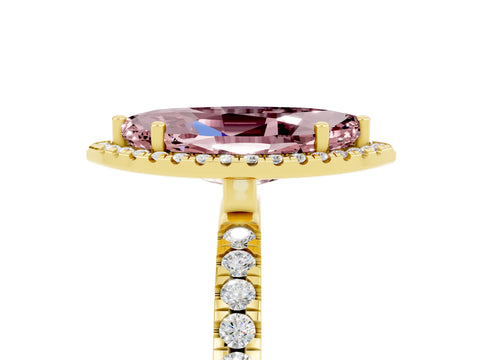 Yellow gold Marquise Cut Halo Diamond Pave Band with Prong Setting_5