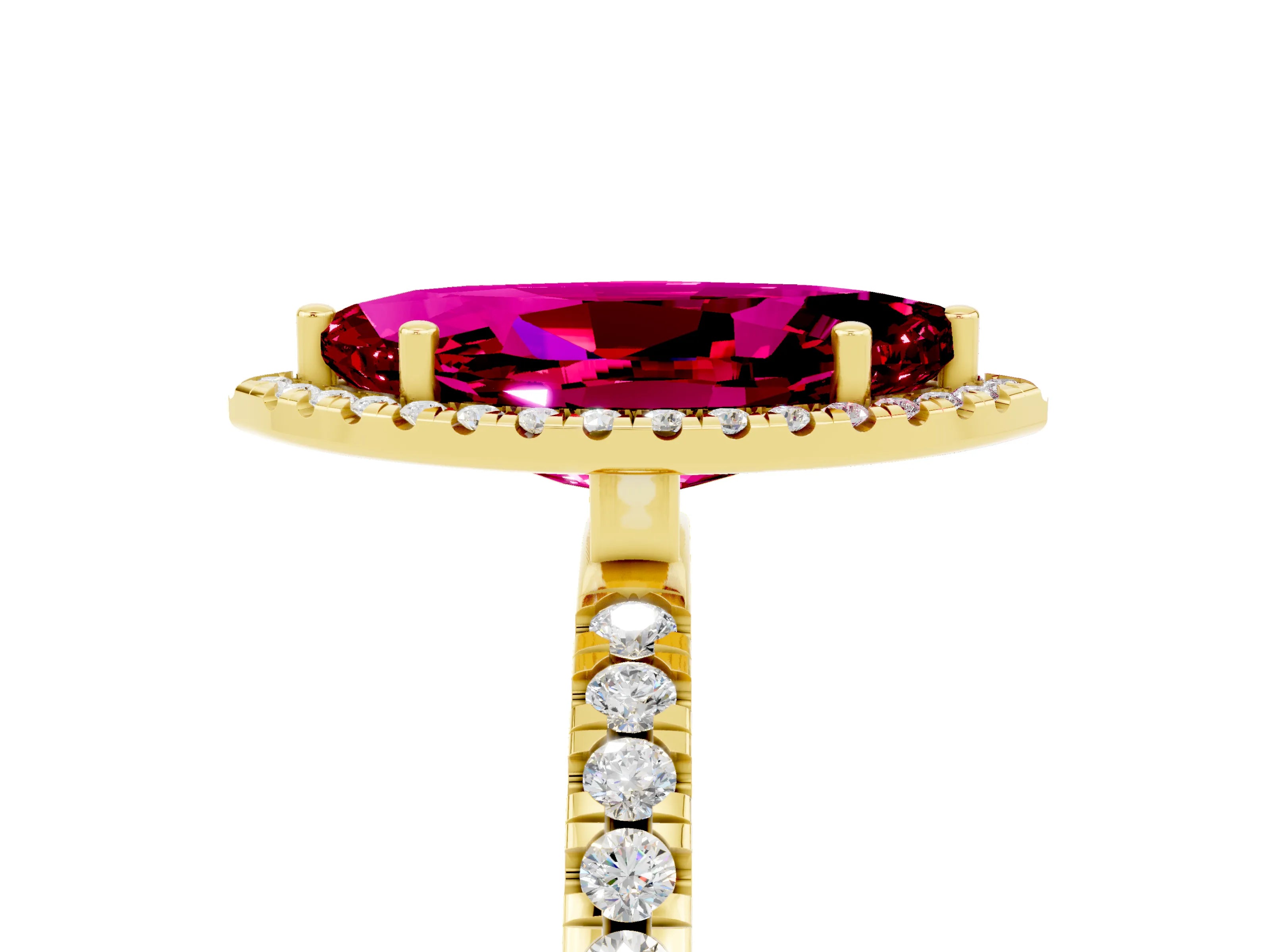 Yellow gold Marquise Cut Halo Diamond Pave Band with Prong Setting_5