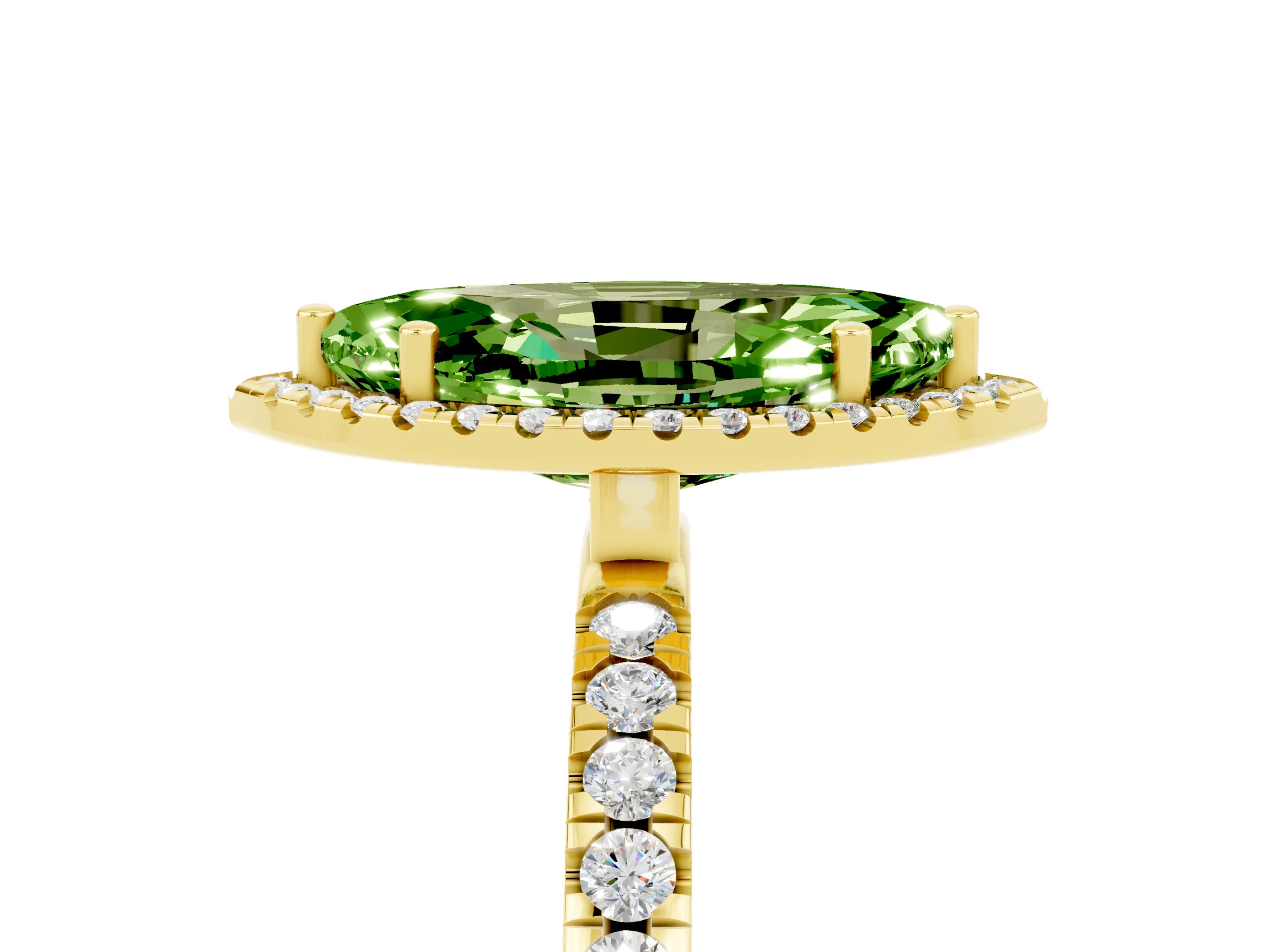 Yellow gold Marquise Cut Halo Diamond Pave Band with Prong Setting_5