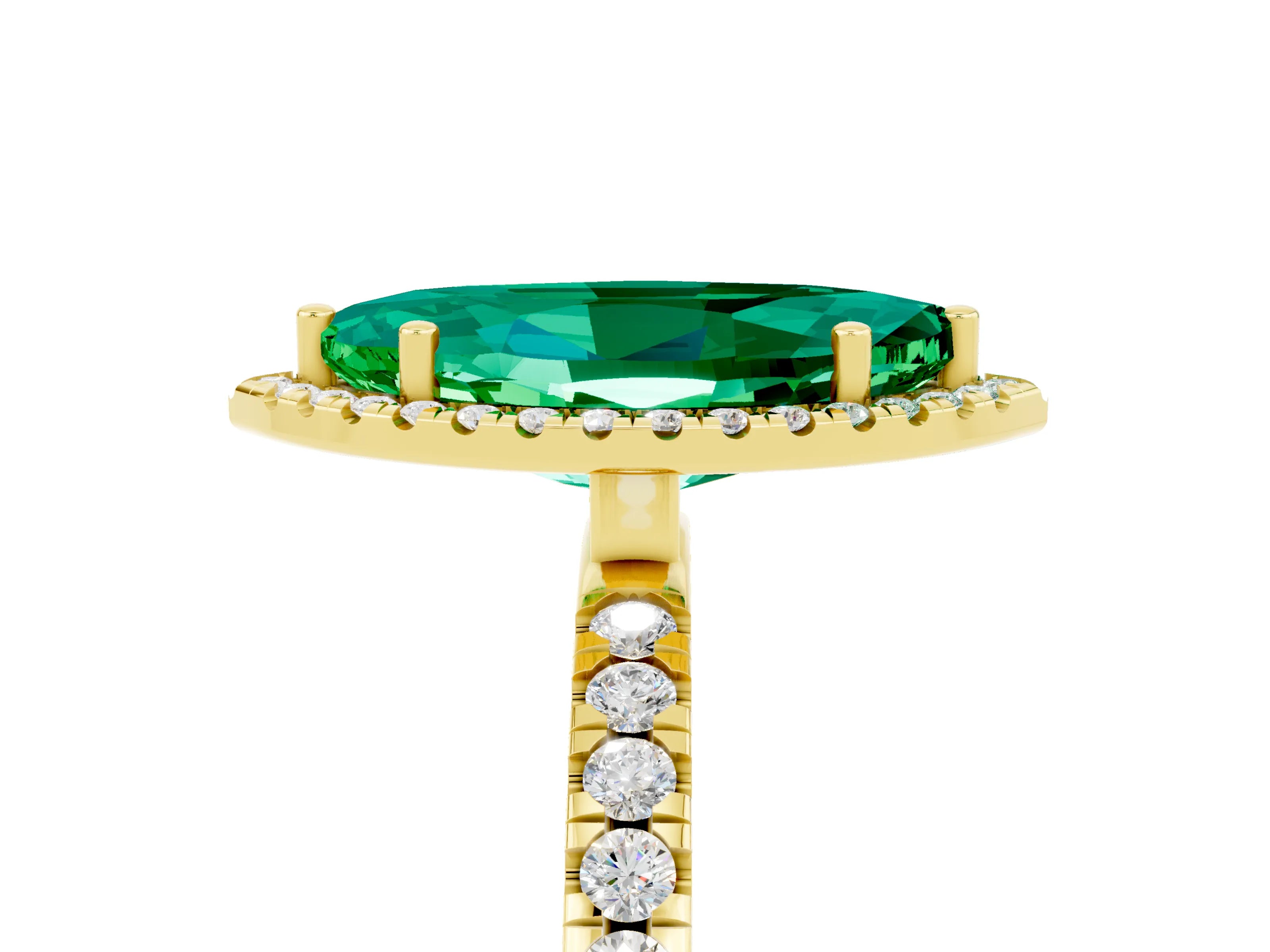 Yellow gold Marquise Cut Halo Diamond Pave Band with Prong Setting_5