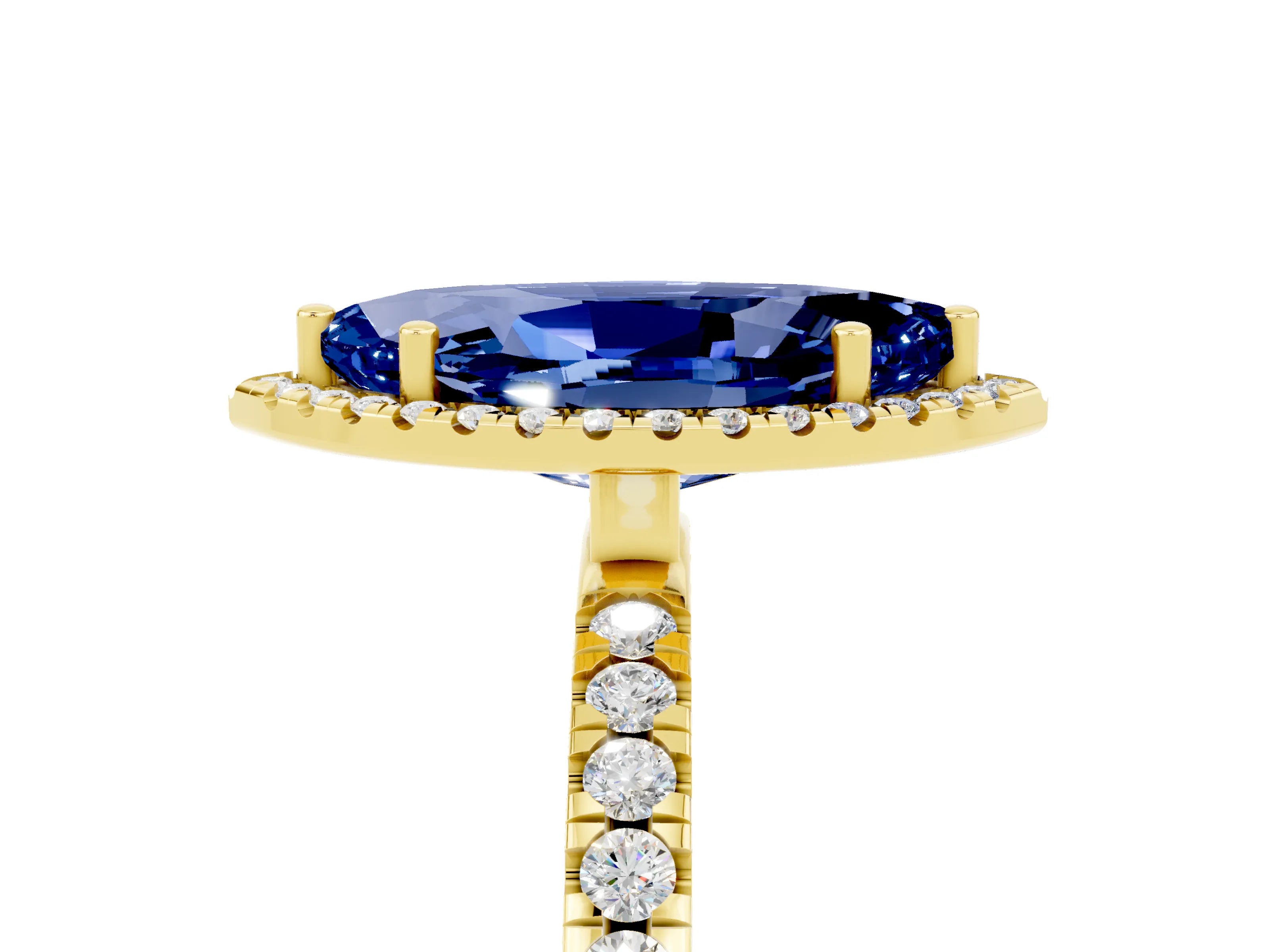 Yellow gold Marquise Cut Halo Diamond Pave Band with Prong Setting_5