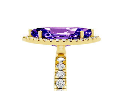 Yellow gold Marquise Cut Halo Diamond Pave Band with Prong Setting_5