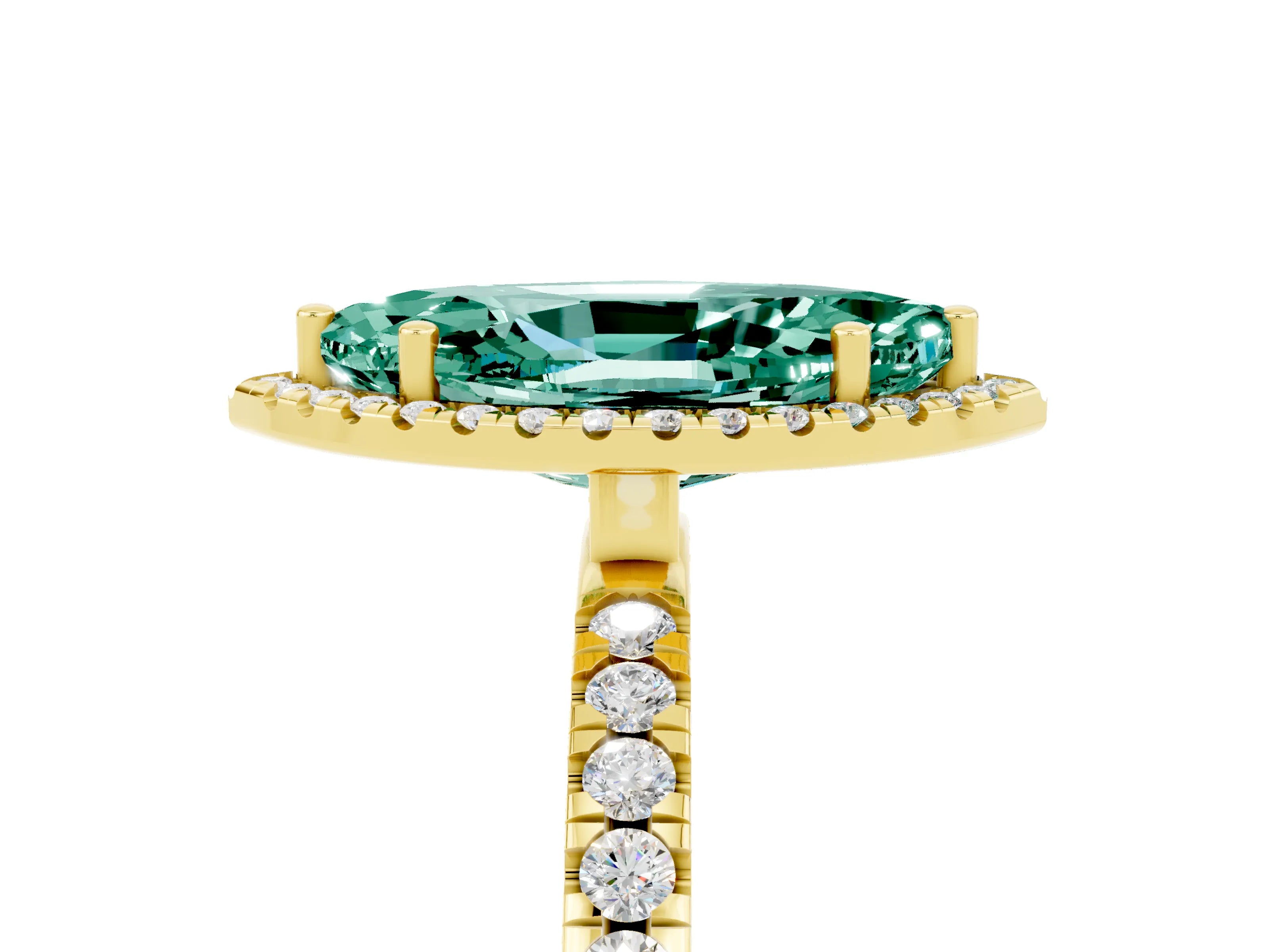 Yellow gold Marquise Cut Halo Diamond Pave Band with Prong Setting_5
