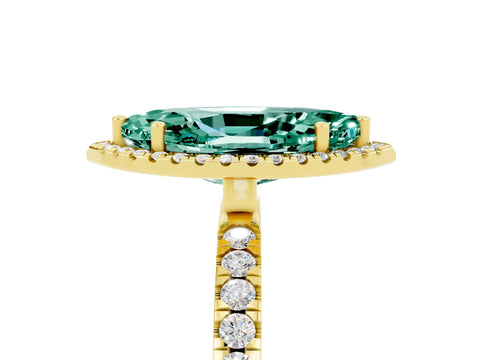 Yellow gold Marquise Cut Halo Diamond Pave Band with Prong Setting_5