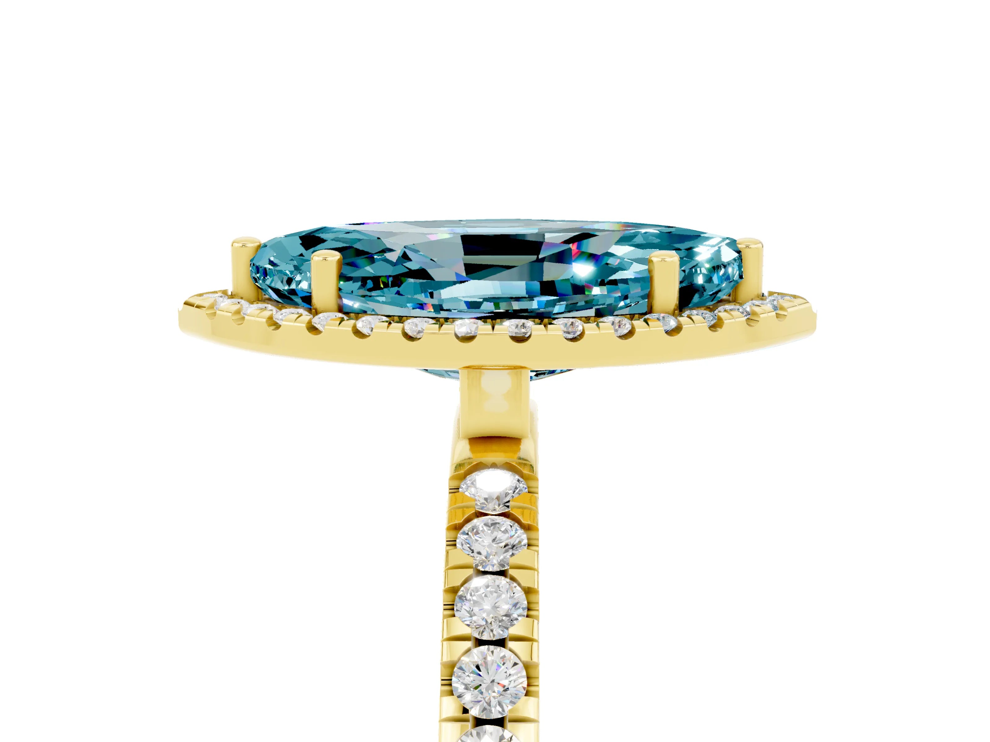 Yellow gold Marquise Cut Halo Diamond Pave Band with Prong Setting_5