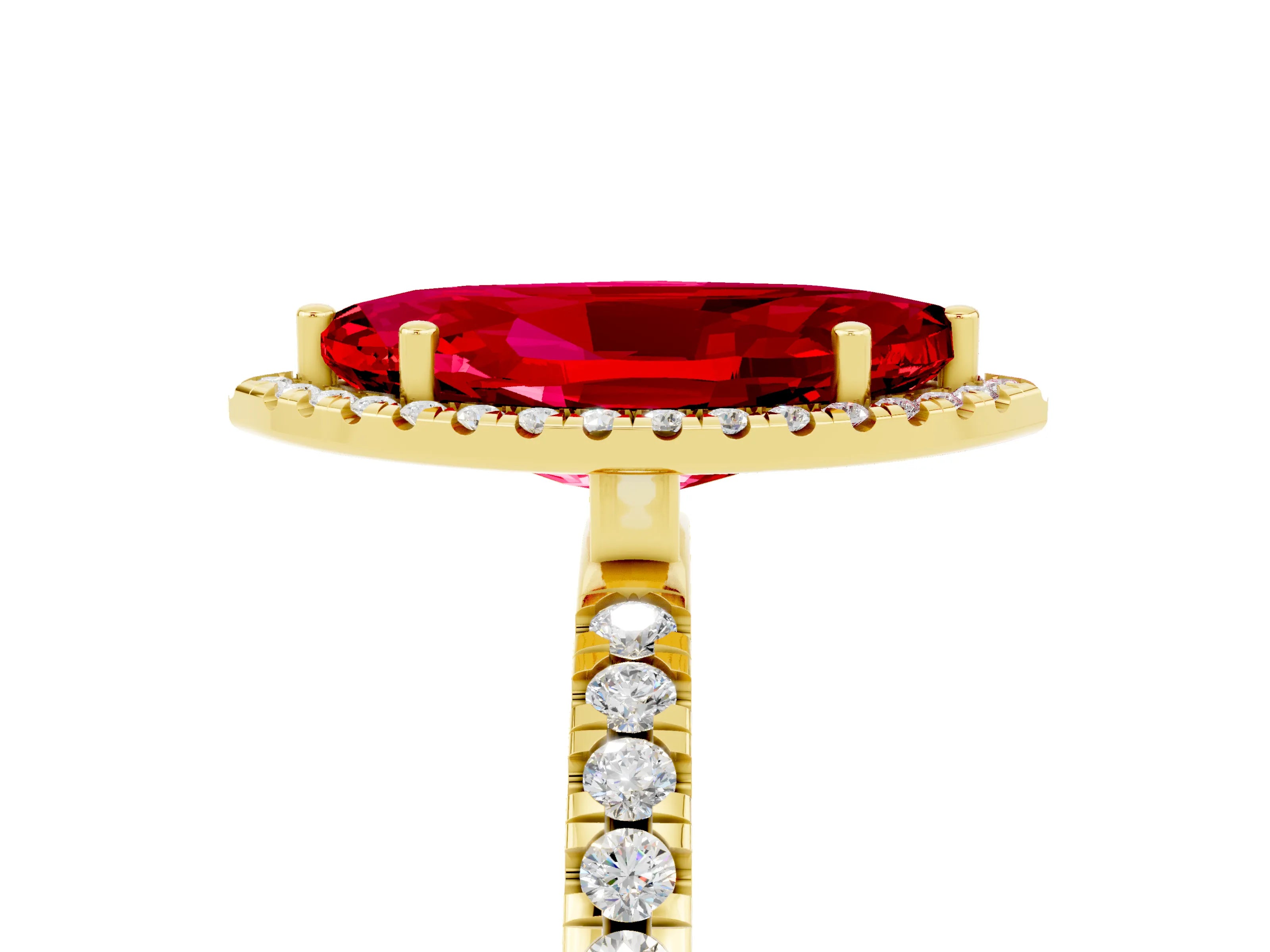 Yellow gold Marquise Cut Halo Diamond Pave Band with Prong Setting_5