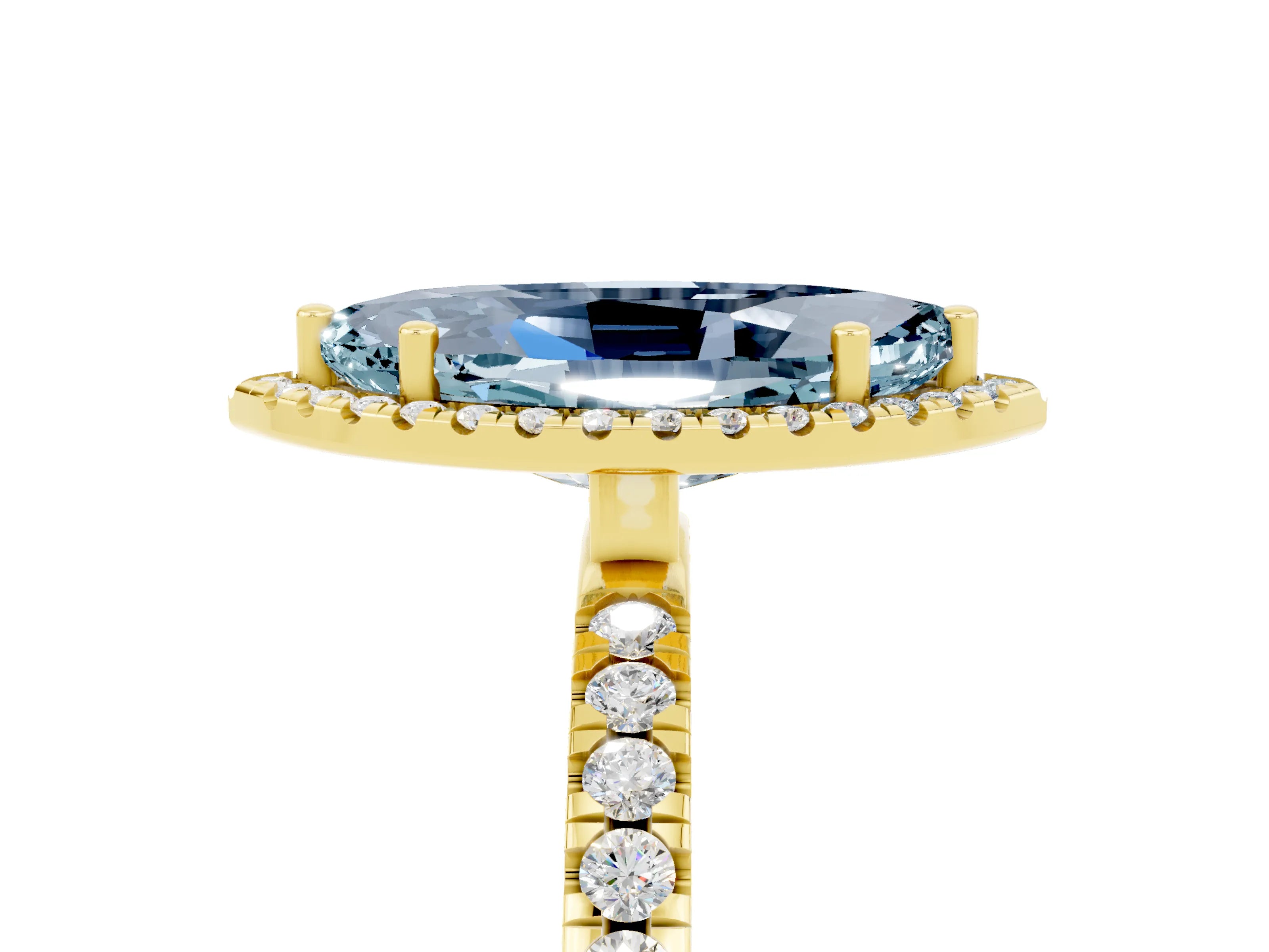 Yellow gold Marquise Cut Halo Diamond Pave Band with Prong Setting_5