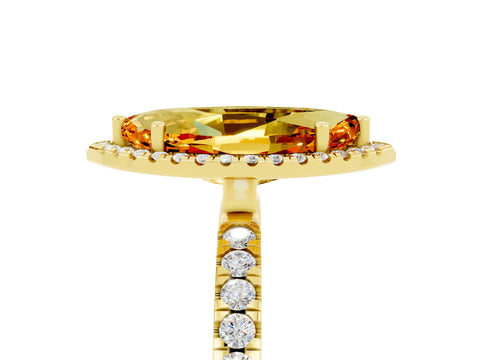 Yellow gold Marquise Cut Halo Diamond Pave Band with Prong Setting_5