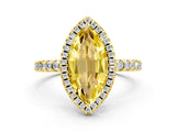 Yellow gold Marquise Cut Halo Diamond Pave Band with Prong Setting
