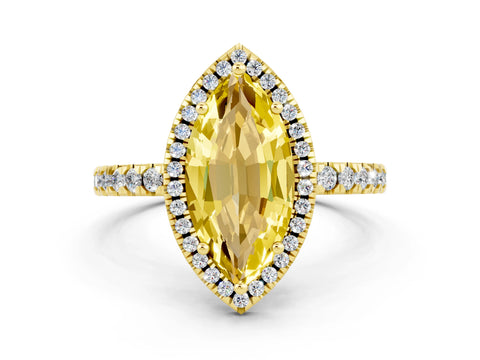 Yellow gold Marquise Cut Halo Diamond Pave Band with Prong Setting