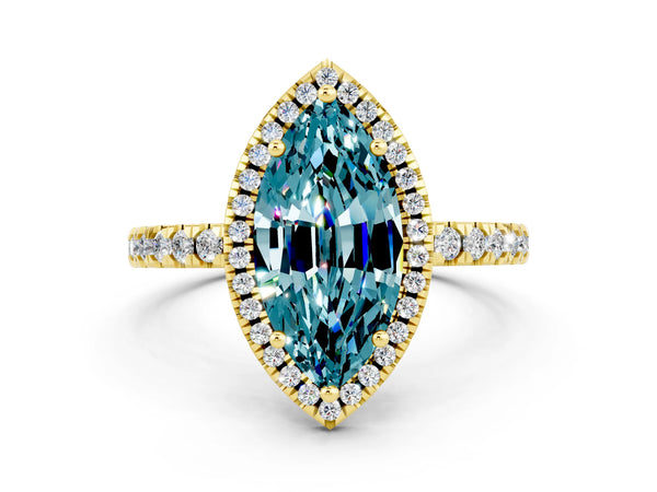 Yellow gold Marquise Cut Halo Diamond Pave Band with Prong Setting