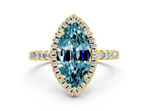 Yellow gold Marquise Cut Halo Diamond Pave Band with Prong Setting