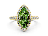 Yellow gold Marquise Cut Halo Diamond Pave Band with Prong Setting