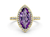 Yellow gold Marquise Cut Halo Diamond Pave Band with Prong Setting