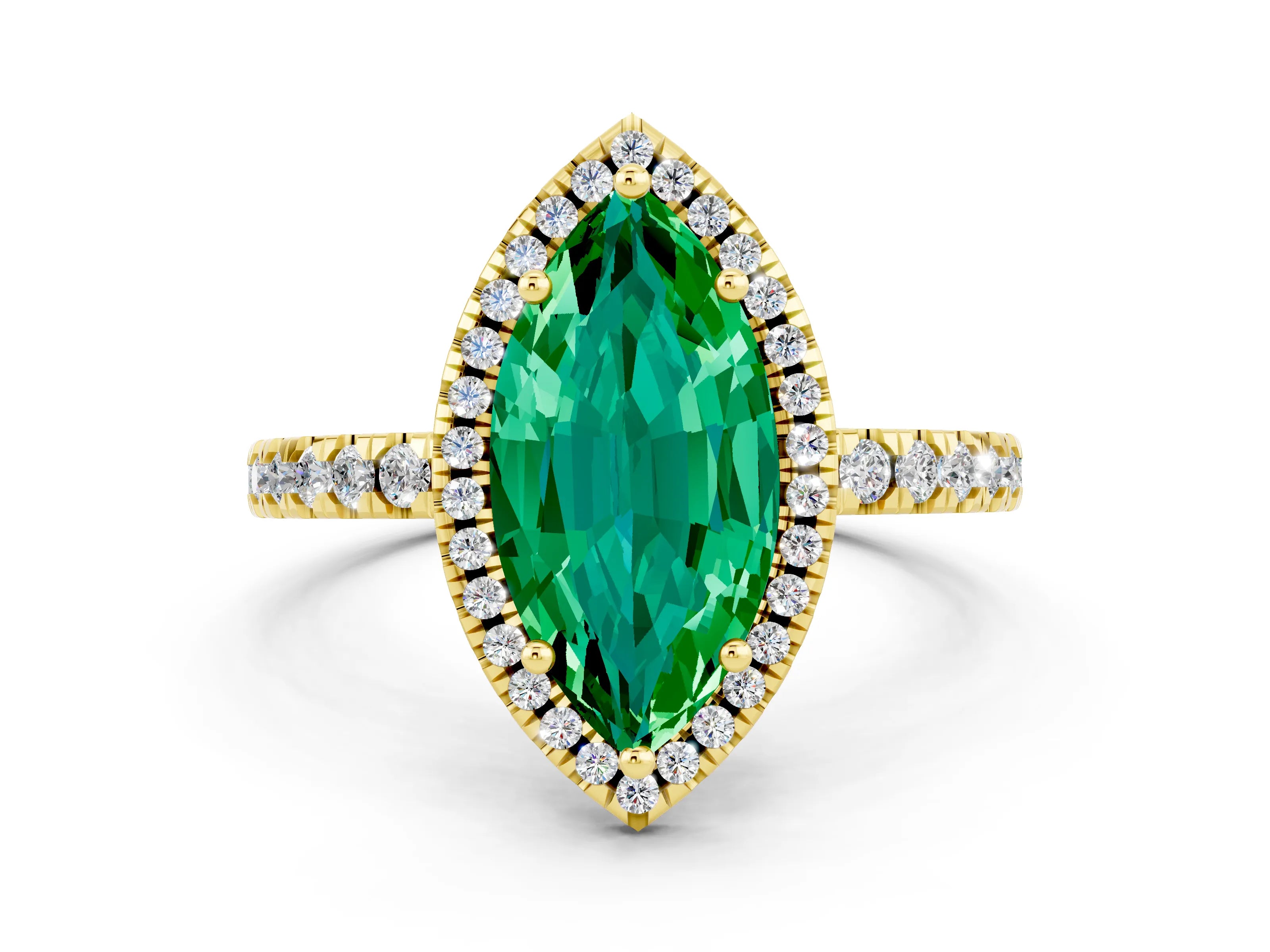 Yellow gold Marquise Cut Halo Diamond Pave Band with Prong Setting