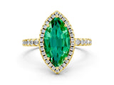 Yellow gold Marquise Cut Halo Diamond Pave Band with Prong Setting