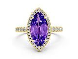 Yellow gold Marquise Cut Halo Diamond Pave Band with Prong Setting