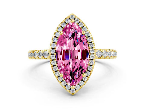 Yellow gold Marquise Cut Halo Diamond Pave Band with Prong Setting