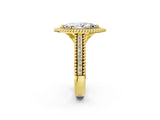 Yellow gold Marquise Cut Halo Diamond Ring with Beaded Split Shank and Four-Prong Setting_11