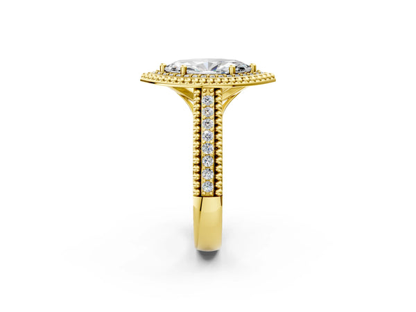 Yellow Gold Marquise Beaded Halo Engagement Ring Setting with Pave