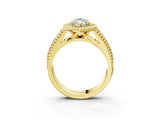 Yellow gold Marquise Cut Halo Diamond Ring with Beaded Split Shank and Four-Prong Setting_12