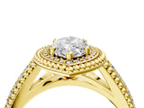 Yellow gold Marquise Cut Halo Diamond Ring with Beaded Split Shank and Four-Prong Setting_13