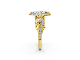 Yellow gold Marquise Cut Halo Diamond Ring with Milgrain and Bezel Accents on a Split Shank Band_17